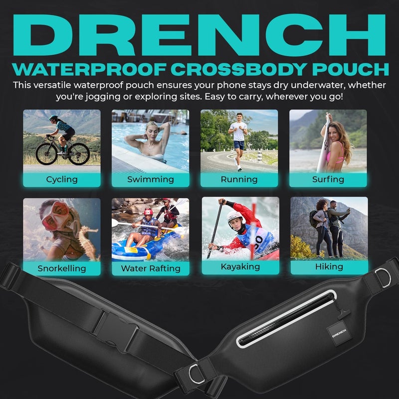 Drench Store 100% Underwater Waterproof Fanny Pack. Waist Pack. Submersible Waterproof Phone Pouch. Dry Bag for Swimming & Snorkelling. Underwater Phone case. (black with 2 rings) - Image 3